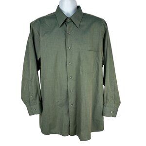 Van Heusen Mens Wrinkle Free Dress Shirt Size 17 XL Long Sleeve Green Button Up